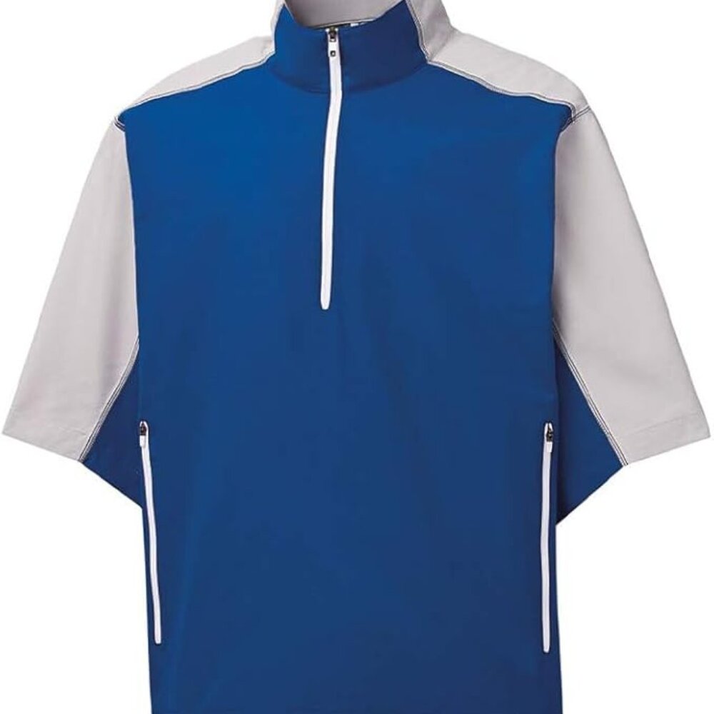 FootJoy 1/2 Zip Mens Sport Windshirt - Short Sleeve - Royal/Silver Small